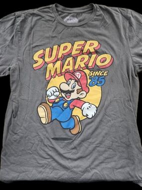 Nintendo Super Mario Gray T‑Shirt with Yellow, Red & Blue Graphic